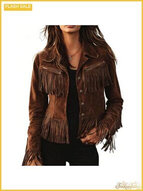 Faux Suede Leather Tassel Motorcycle Jacket Women Vintage Fringe Coat